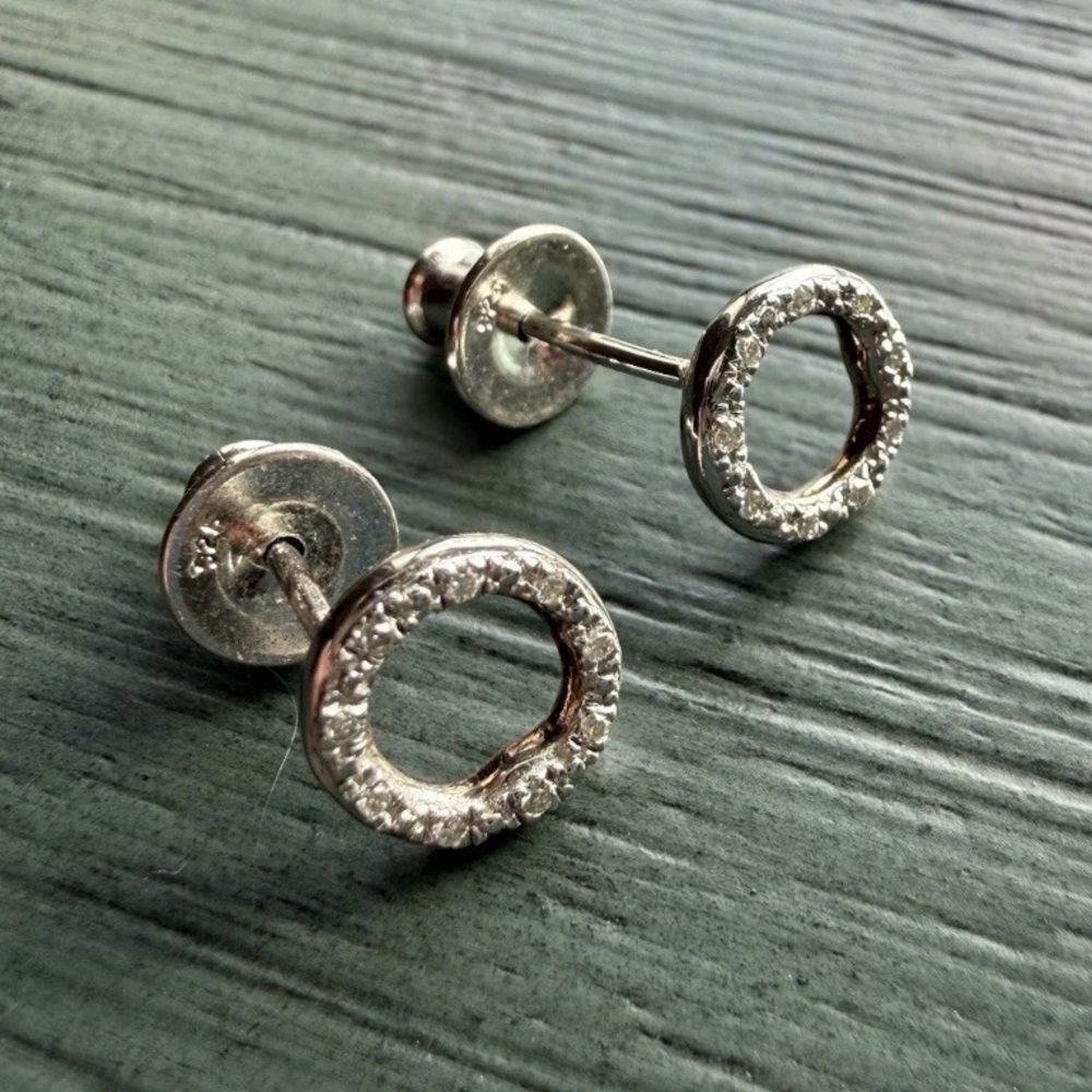 Monica Vinader Riva Circle Diamond Pave Stud Earrings Sterling Silver - Picture 3 of 8